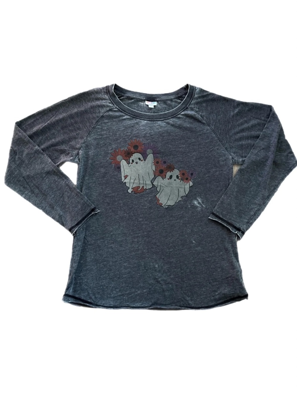 LuLaRoe Julie Charcoal Ghost Graphic Long Sleeve Tee